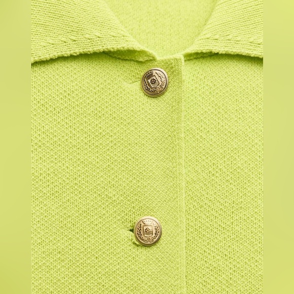 NWT. Zara Lime Plain Knit Cardigan with Buttons. Size M. - Picture 6 of 9